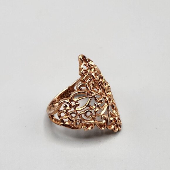 Rose Gold Plated Filigree Ring Size 9 Sterling Silver PAJ 925 Womens Jewelry - Picture 3 of 9